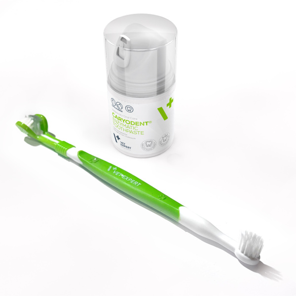 VET EXPERT CARYODENT® zestaw ENZYMATIC TOOTHPASTE i TOOTHBRUSH - pasta i szczotka do zębów psa i kota