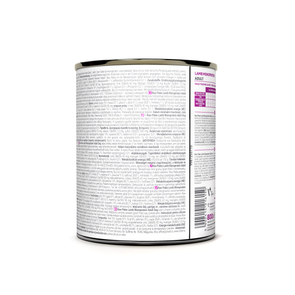 RAW PALEO ADULT DOG LAMB 12x800g - mokra karma dla psów dorosłych monoproteina z jagnięciną