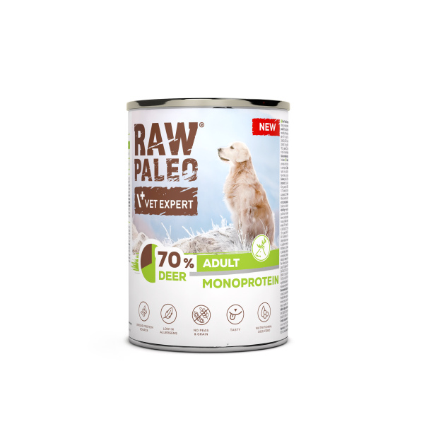 RAW PALEO ADULT DOG DEER 6x400g - mokra karma dla psów dorosłych monoproteina z mięsem jelenia