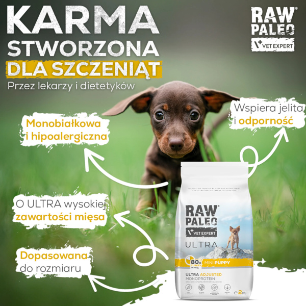 RAW PALEO ULTRA TURKEY PUPPY MINI  - sucha karma z indykiem dla szczeniąt ras małych
