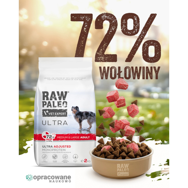 RAW PALEO ULTRA BEEF ADULT MEDIUM/LARGE - sucha karma z wołowiną dla psów dorosłych ras średnich i dużych