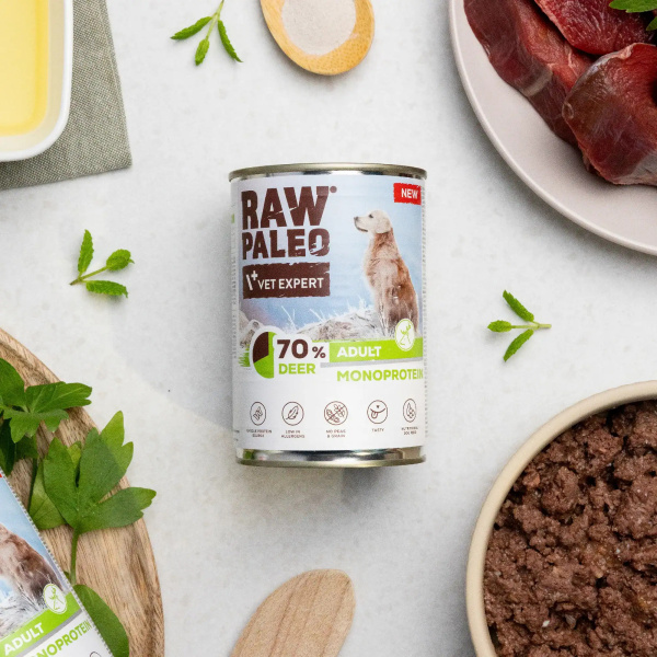 RAW PALEO ADULT DOG DEER 12x400g - mokra karma dla psów dorosłych monoproteina z mięsem jelenia