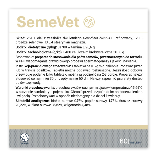 VET EXPERT SEMEVET - preparat wspomagający dla psów samców rozpłodowych