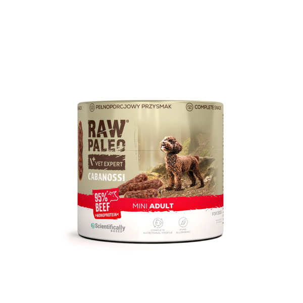 RAW PALEO Cabanossi Beef Mini 90g - pełnoporcjowy naturalny przysmak w formie kiełbaski dla psa