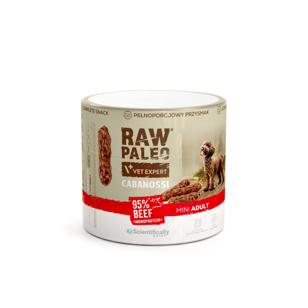 RAW PALEO Cabanossi Beef Mini 90g - pełnoporcjowy naturalny przysmak w formie kiełbaski dla psa