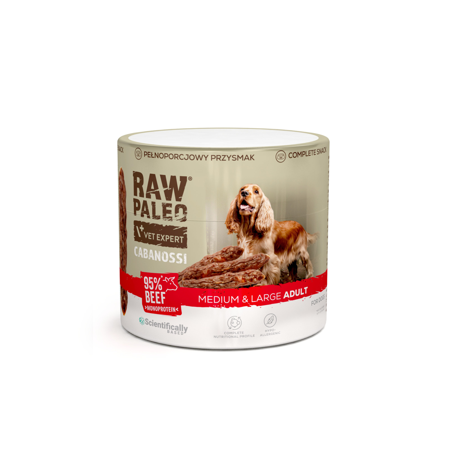 RAW PALEO Cabanossi Beef Medium Large 90g - pełnoporcjowy naturalny przysmak w formie kiełbaski dla psa