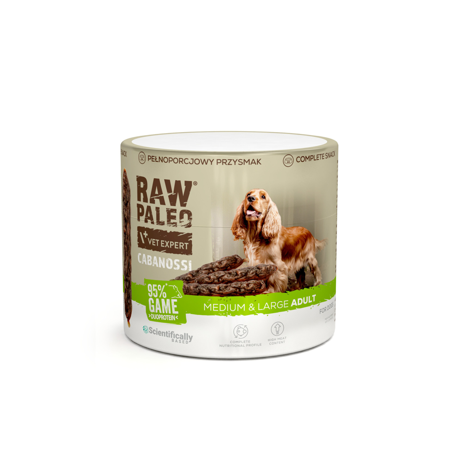 RAW PALEO Cabanossi Game Medium Large 90g - pełnoporcjowy naturalny przysmak w formie kiełbaski dla psa