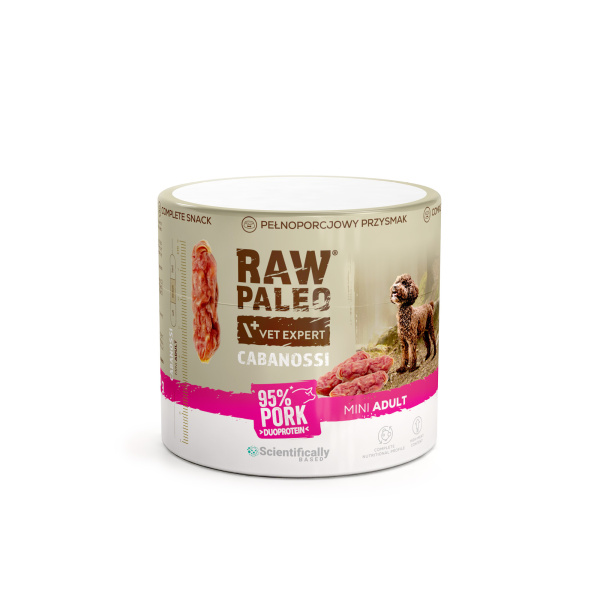 RAW PALEO Cabanossi Pork Mini 90g - pełnoporcjowy naturalny przysmak w formie kiełbaski dla psa