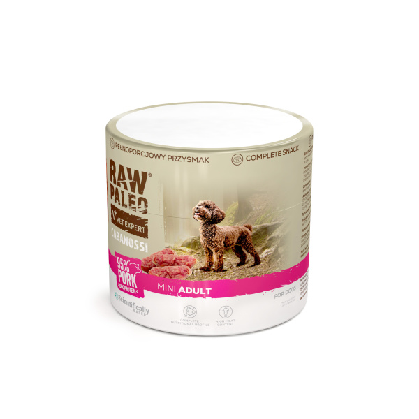 RAW PALEO Cabanossi Pork Mini 90g - pełnoporcjowy naturalny przysmak w formie kiełbaski dla psa