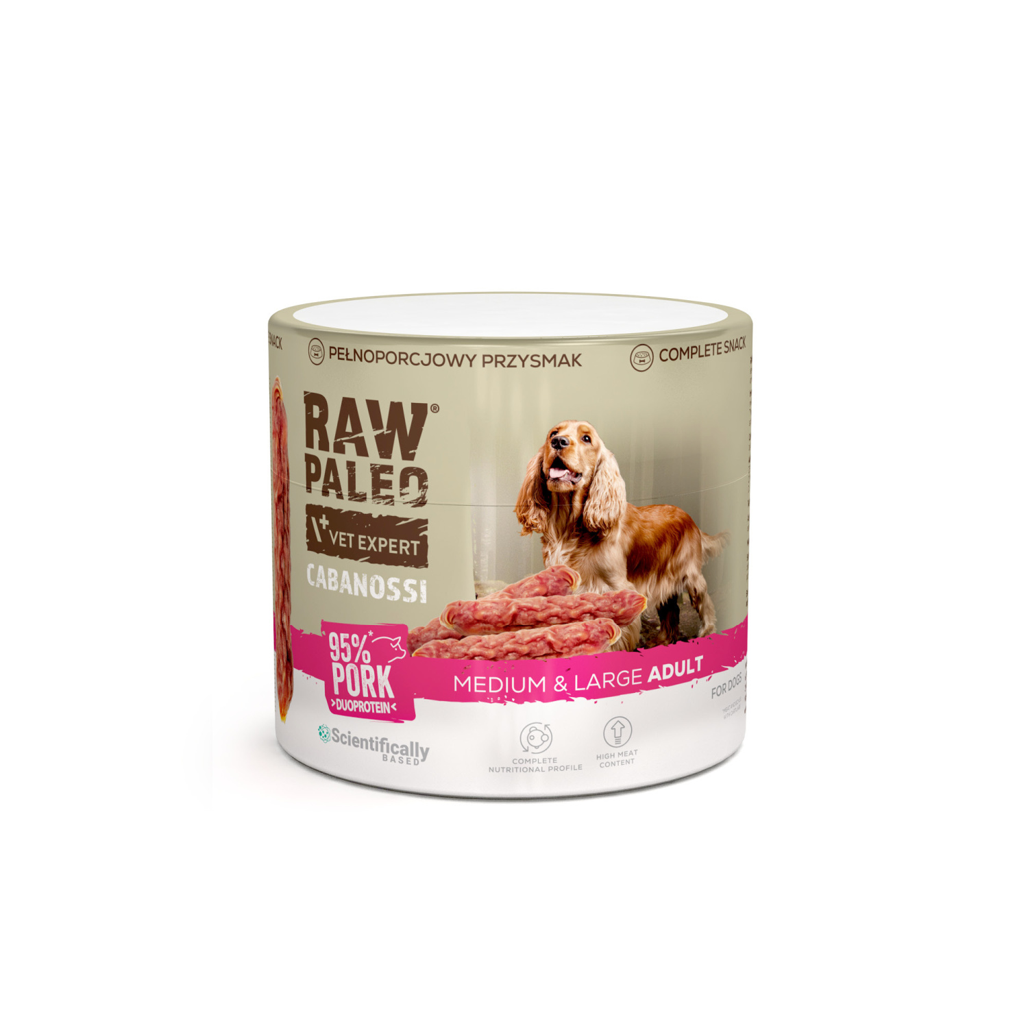 RAW PALEO Cabanossi Pork Medium Large 90g - pełnoporcjowy naturalny przysmak w formie kiełbaski dla psa