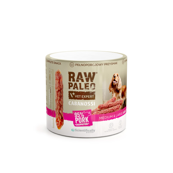 RAW PALEO Cabanossi Pork Medium Large 90g - pełnoporcjowy naturalny przysmak w formie kiełbaski dla psa