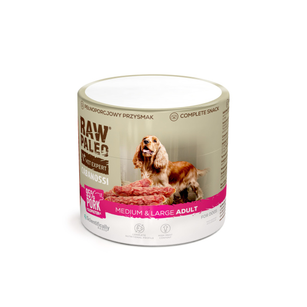 RAW PALEO Cabanossi Pork Medium Large 90g - pełnoporcjowy naturalny przysmak w formie kiełbaski dla psa