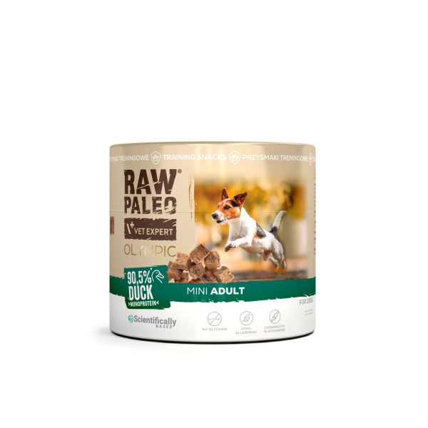 RAW PALEO Olympic Duck Mini 90g - hipoalergiczny monoproteinowy przysmak treningowy dla psa