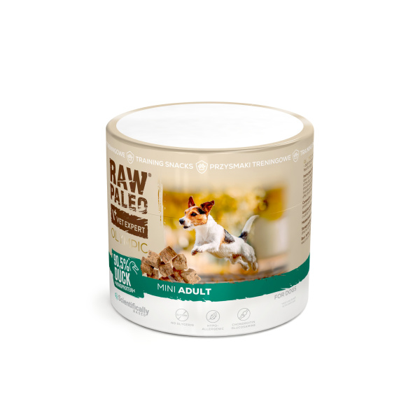 RAW PALEO Olympic Duck Mini 90g - hipoalergiczny monoproteinowy przysmak treningowy dla psa