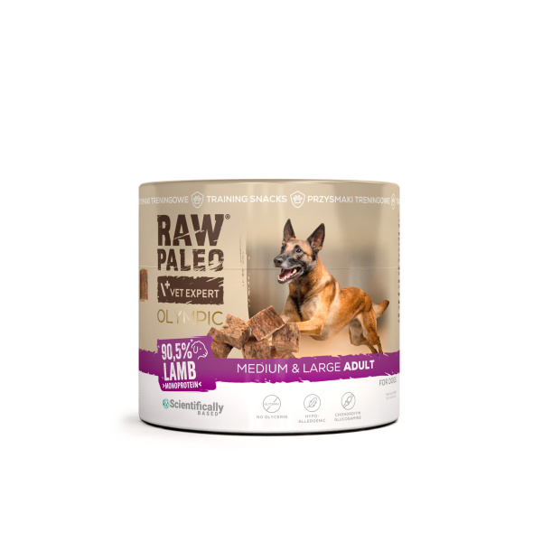 RAW PALEO Olympic Lamb Medium Large 90g - hipoalergiczny monoproteinowy przysmak treningowy dla psa