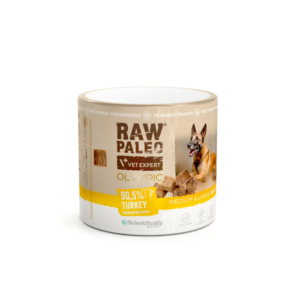 RAW PALEO Olympic Turkey Medium Large 90g - hipoalergiczny monoproteinowy przysmak treningowy dla psa