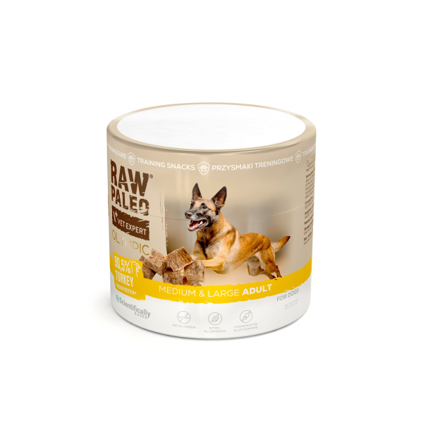 RAW PALEO Olympic Turkey Medium Large 90g - hipoalergiczny monoproteinowy przysmak treningowy dla psa