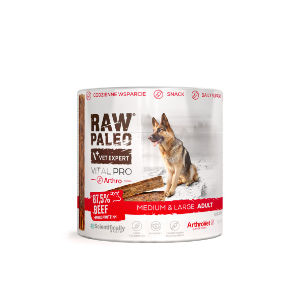 RAW PALEO Vital Pro Arthro Beef Medium Large 100g - hipoalergiczny monoproteinowy przysmak funkcjonalny - baton dla psa