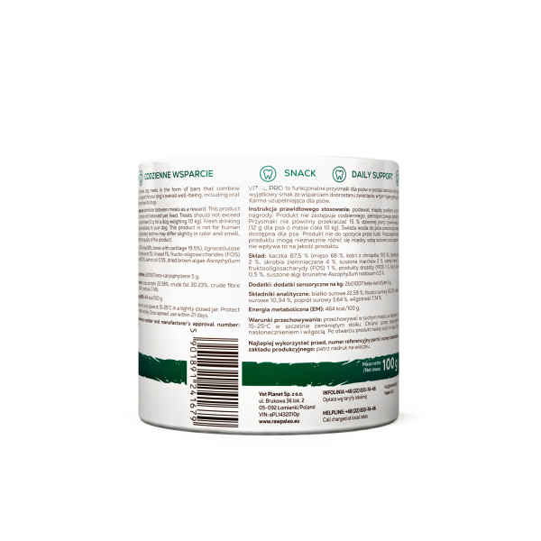 RAW PALEO Vital Pro Dental Duck Mini 100g - hipoalergiczny monoproteinowy przysmak funkcjonalny - baton dla psa