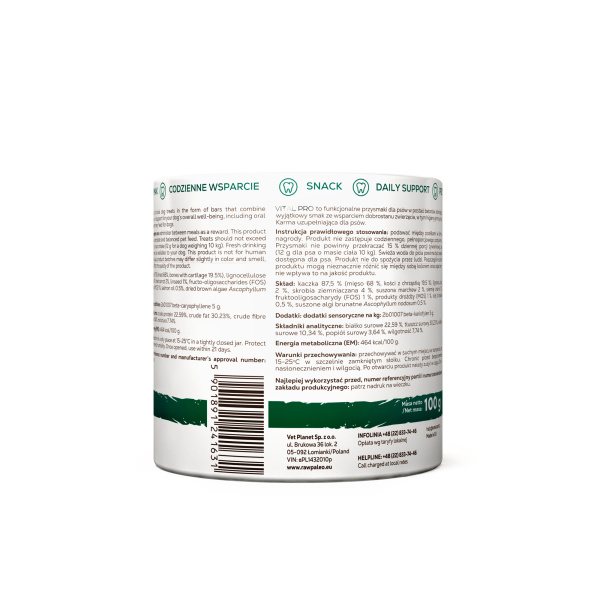 RAW PALEO Vital Pro Dental Duck Medium Large 100g - hipoalergiczny monoproteinowy przysmak funkcjonalny - baton dla psa