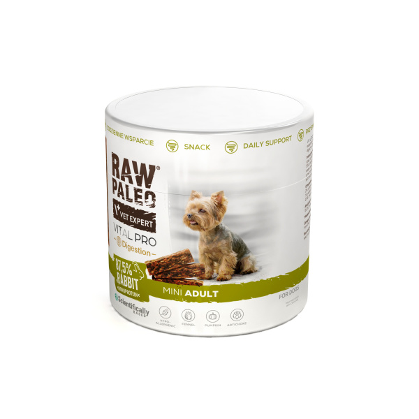 RAW PALEO Vital Pro Digestion Rabbit Mini 100g - hipoalergiczny monoproteinowy przysmak funkcjonalny - baton dla psa