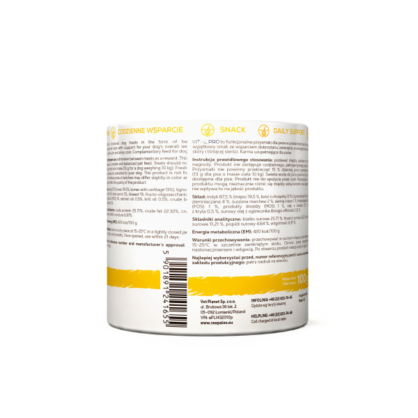 RAW PALEO Vital Pro Skin &Coat Turkey Mini 100g - hipoalergiczny monoproteinowy przysmak funkcjonalny - baton dla psa