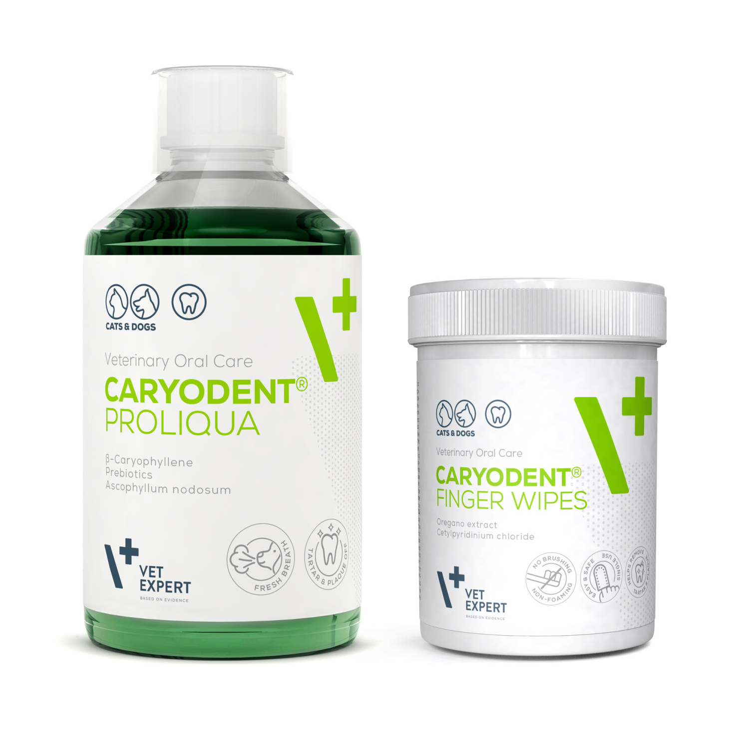 VET EXPERT CARYODENT® zestaw FINGER WIPES i PROLIQUA - czyściki i płyn do higieny jamy ustnej psa i kota