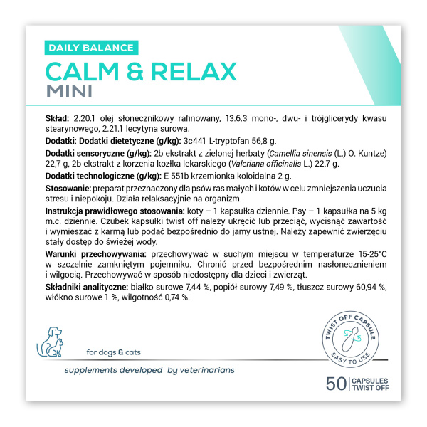 VET EXPERT CALM & RELAX MINI - preparat na objawy stresu dla psów małych ras i kotów