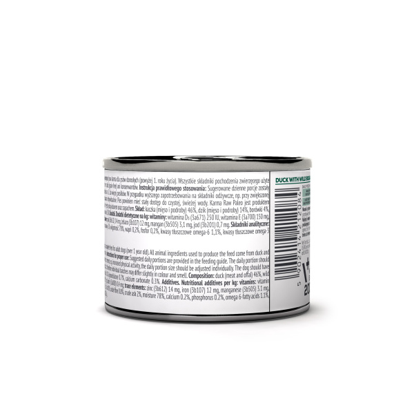 RAW PALEO DUCK&BOAR ADULT CAN - mokra karma dla psów dorosłych duoproteina kaczka z dzikiem