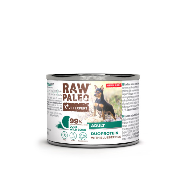 RAW PALEO DUCK&BOAR ADULT CAN 6x200g - mokra karma dla psów dorosłych duoproteina kaczka z dzikiem