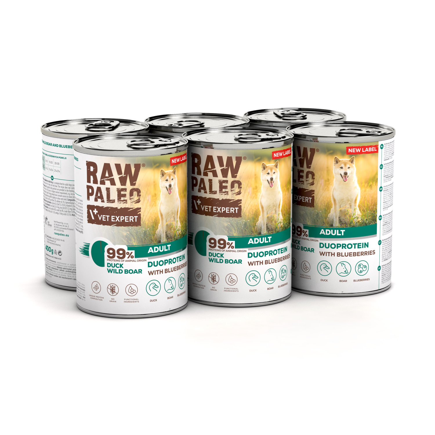 RAW PALEO DUCK&BOAR ADULT CAN 6x400g - mokra karma dla psów dorosłych duoproteina kaczka z dzikiem
