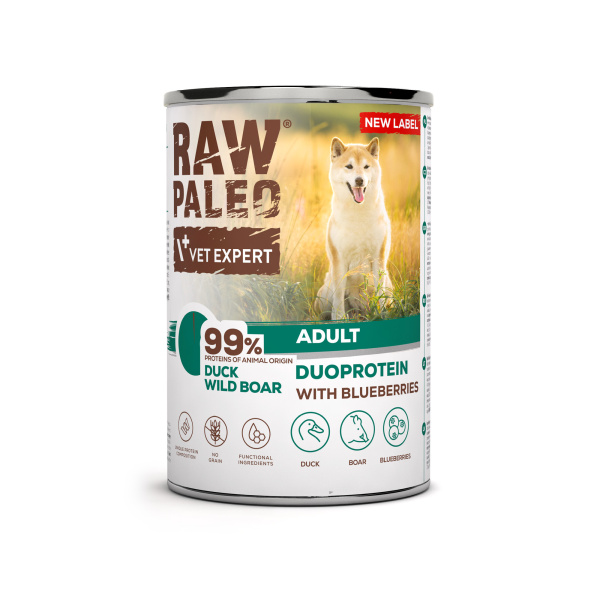 RAW PALEO DUCK&BOAR ADULT CAN 6x400g - mokra karma dla psów dorosłych duoproteina kaczka z dzikiem