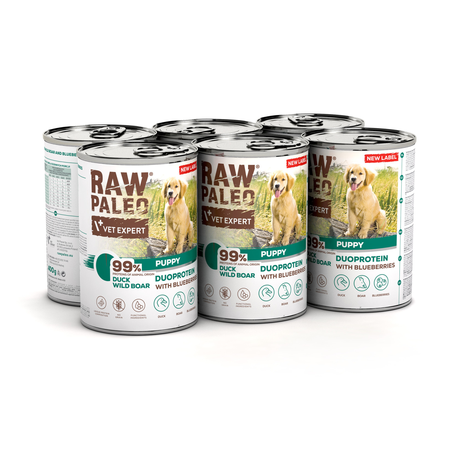 RAW PALEO DUCK&BOAR PUPPY CAN 6x400g - mokra karma dla szczeniąt duoproteina kaczka z dzikiem