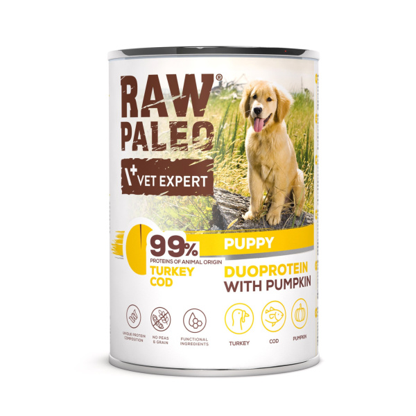 Zestaw RAW PALEO PUPPY TURKEY & COD & PORK & LAMB - mokra karma dla szczeniąt 4x 400g