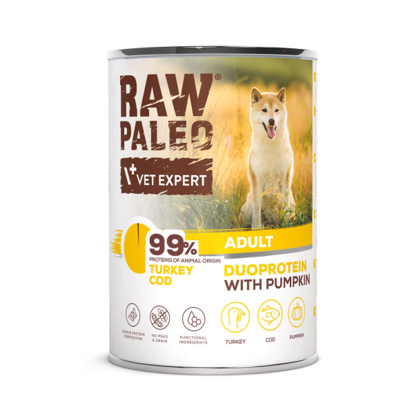 Zestaw RAW PALEO ADULT BEEF & RABBIT & TURKEY & COD - mokra karma dla psów dorosłych 3x 800g + 2x 400g