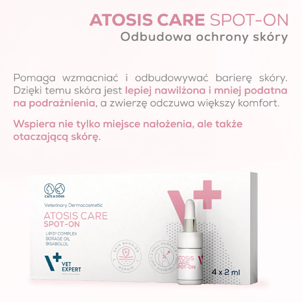 VET EXPERT ATOSIS CARE SPOT-ON - specjalistyczny preparat do stosowania miejscowego dla psów i kotów ze skórą skłonną do atopii
