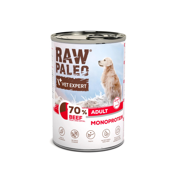 RAW PALEO ADULT DOG BEEF 400g - mokra karma dla psów dorosłych monoproteina z wołowiną