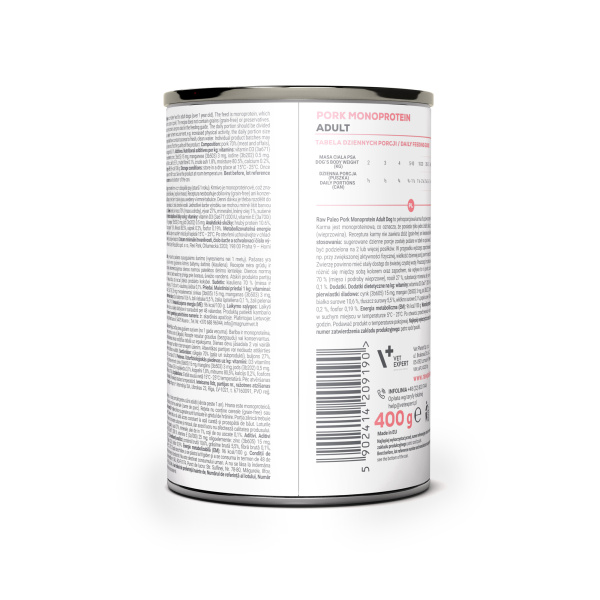 RAW PALEO ADULT DOG PORK 6x400g - mokra karma dla psów dorosłych monoproteina z wieprzowiną