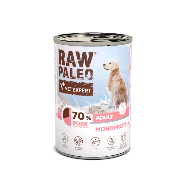 RAW PALEO ADULT DOG PORK 6x400g - mokra karma dla psów dorosłych monoproteina z wieprzowiną