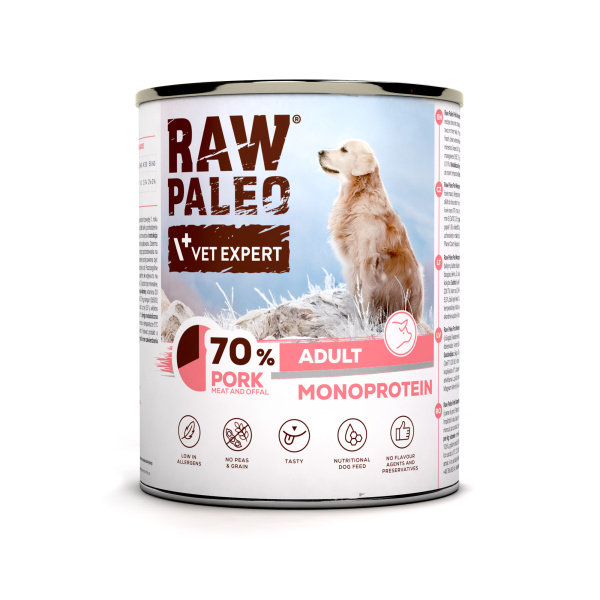 RAW PALEO ADULT DOG PORK 800g - mokra karma dla psów dorosłych monoproteina z wieprzowiną