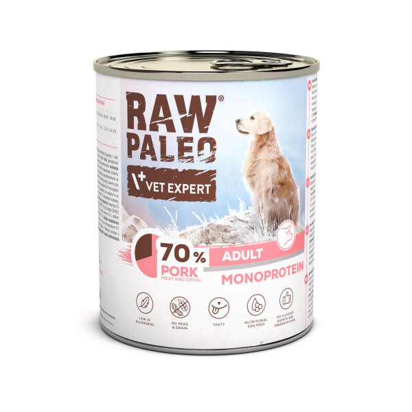 RAW PALEO ADULT DOG PORK 6x800g - mokra karma dla psów dorosłych monoproteina z wieprzowiną