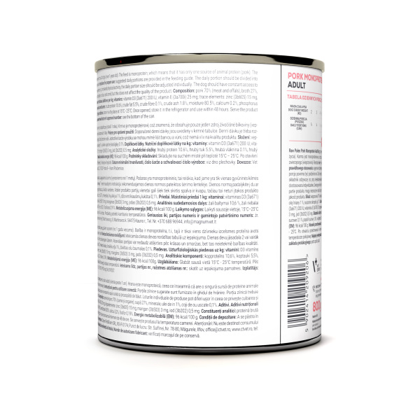 RAW PALEO ADULT DOG PORK 6x800g - mokra karma dla psów dorosłych monoproteina z wieprzowiną