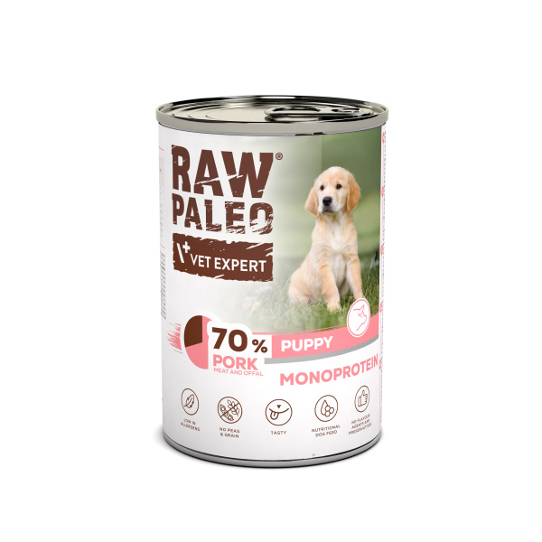 RAW PALEO PUPPY PORK 12x400g - mokra karma dla szczeniąt monoproteina z wieprzowiną