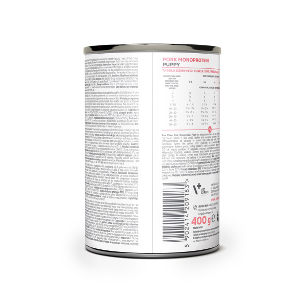 RAW PALEO PUPPY PORK 12x400g - mokra karma dla szczeniąt monoproteina z wieprzowiną