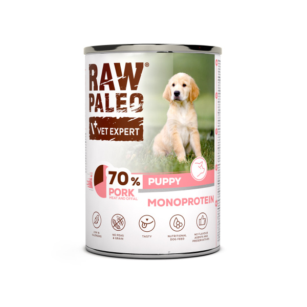 RAW PALEO PUPPY PORK 12x400g - mokra karma dla szczeniąt monoproteina z wieprzowiną
