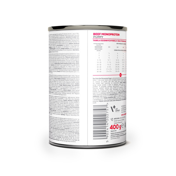RAW PALEO PUPPY BEEF 6x400g - mokra karma dla szczeniąt monoproteina z wołowiną