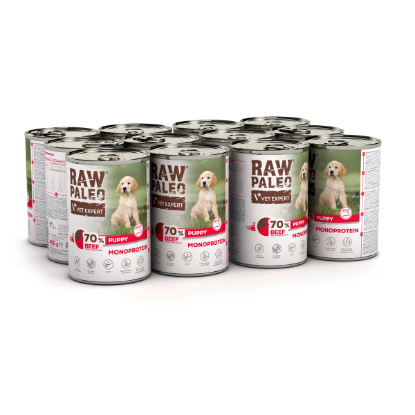 RAW PALEO PUPPY BEEF 12x400g - mokra karma dla szczeniąt monoproteina z wołowiną