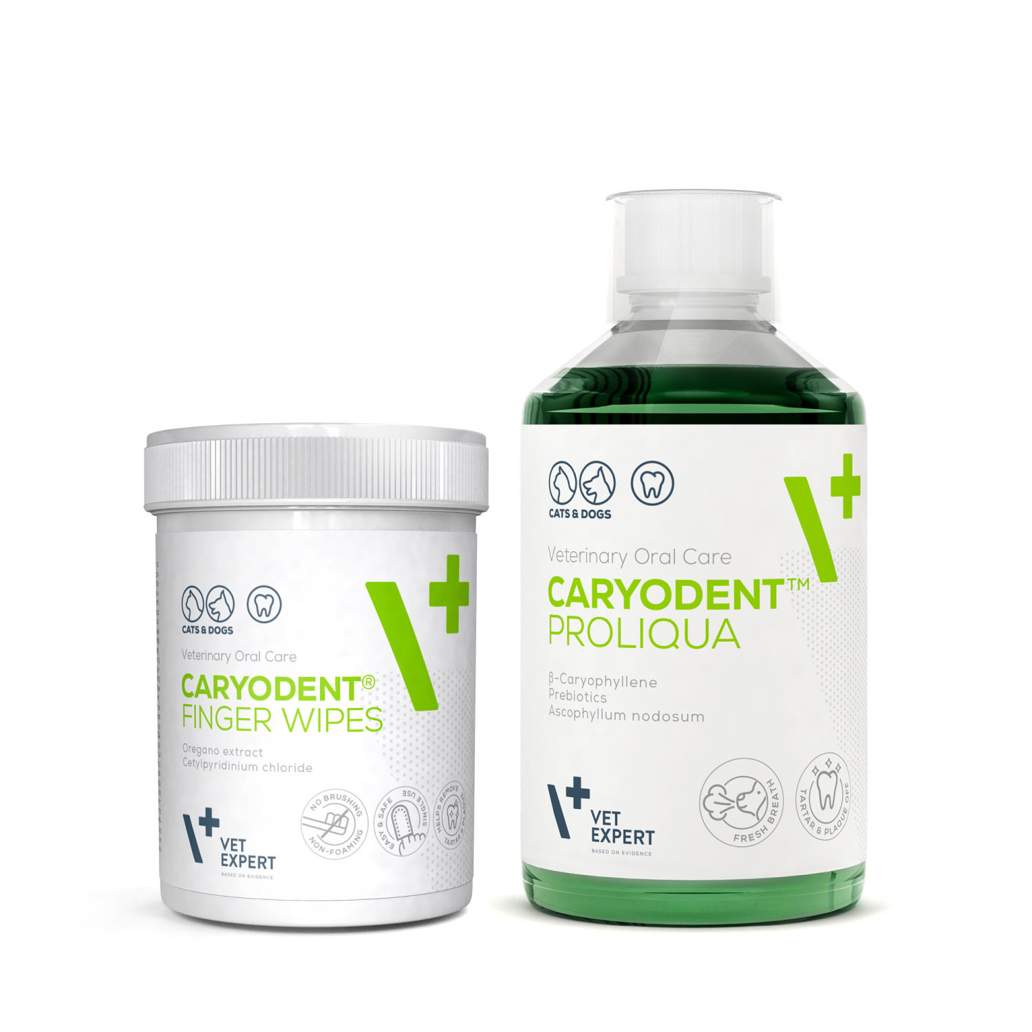 VET EXPERT CARYODENT® zestaw FINGER WIPES i PROLIQUA - czyściki i płyn do higieny jamy ustnej psa i kota