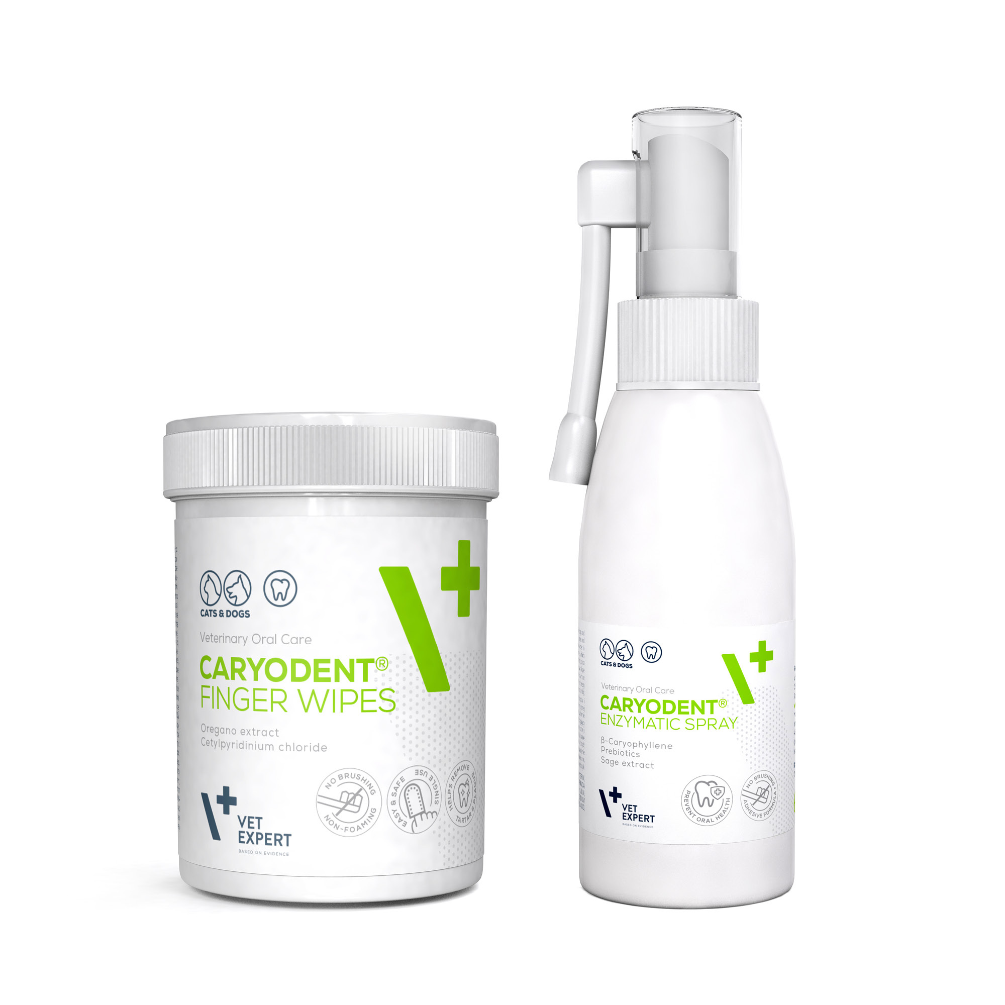 VET EXPERT CARYODENT® zestaw FINGER WIPES i ENZYMATIC SPRAY - czyściki i spray enzymatyczny do higieny jamy ustnej psa i kota