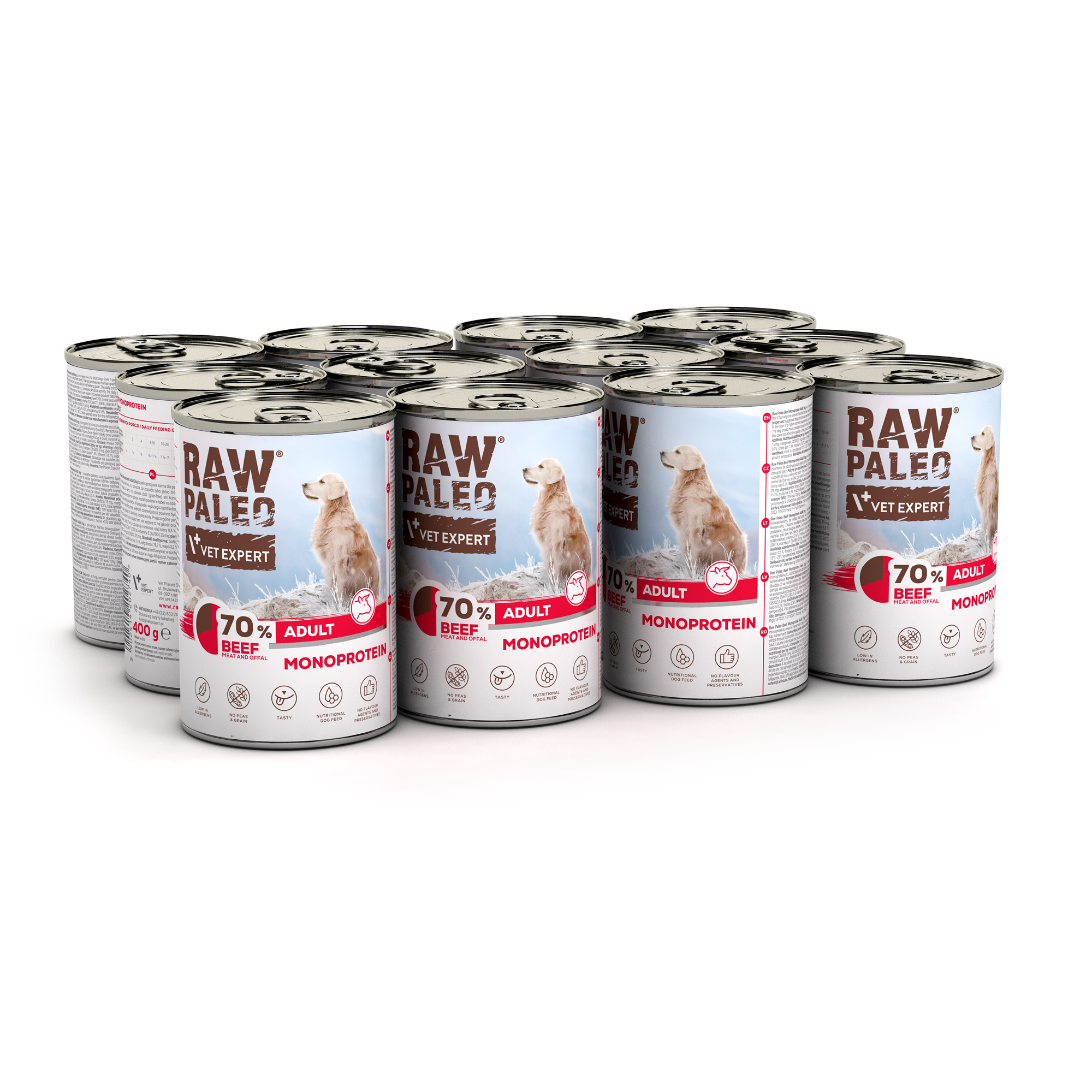 RAW PALEO ADULT DOG BEEF 12x400g - mokra karma dla psów dorosłych monoproteina z wołowiną